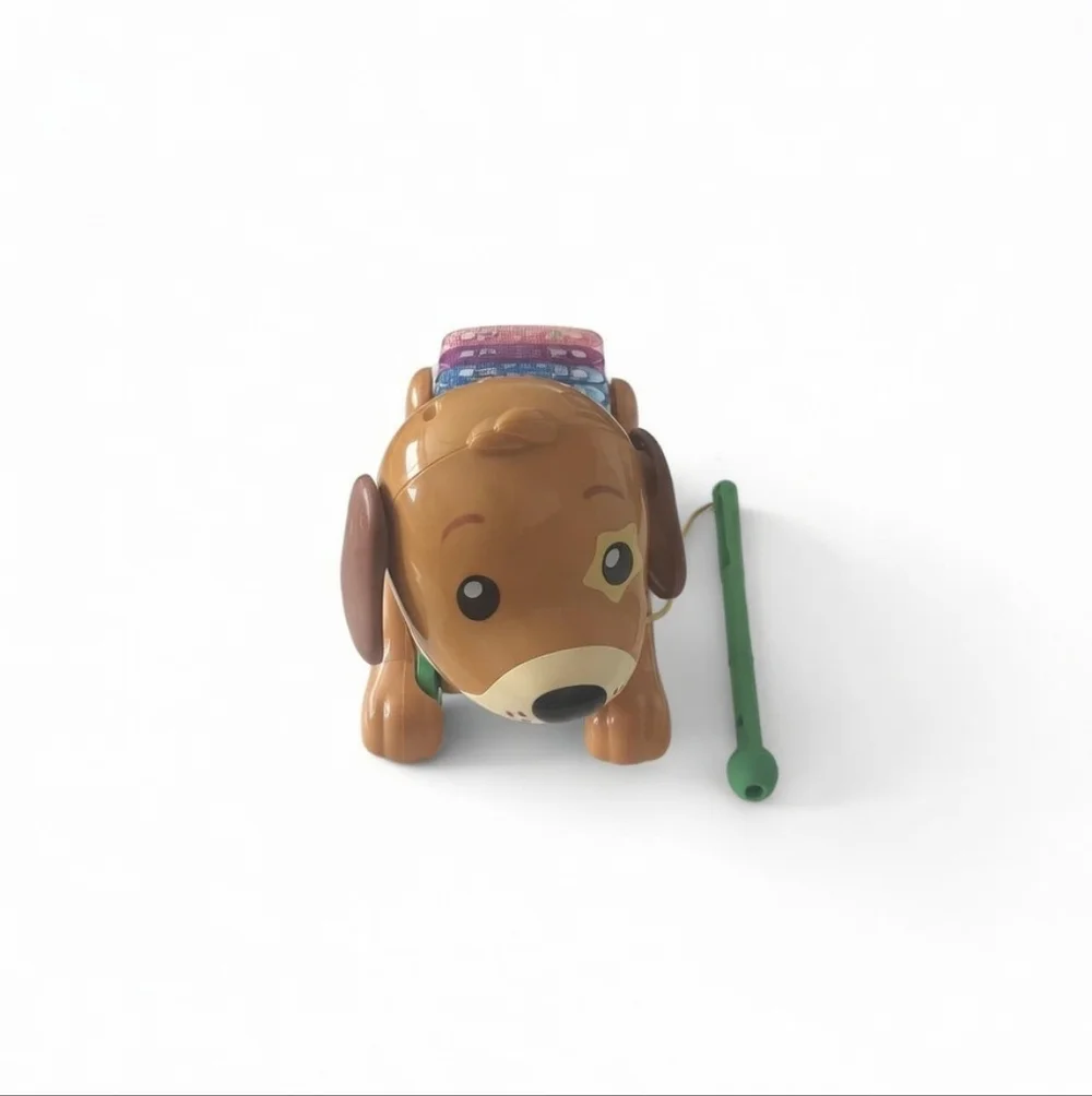 Brown Puppy Pull-Along Musical Dog Toy with Green Mallet